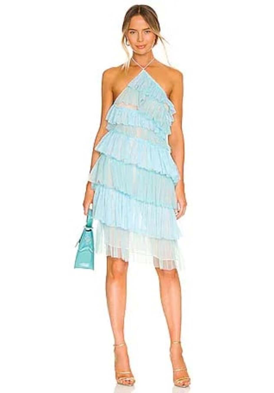 The Bar Kai Tiered Tulle Halter Dress in Amalfi Blue